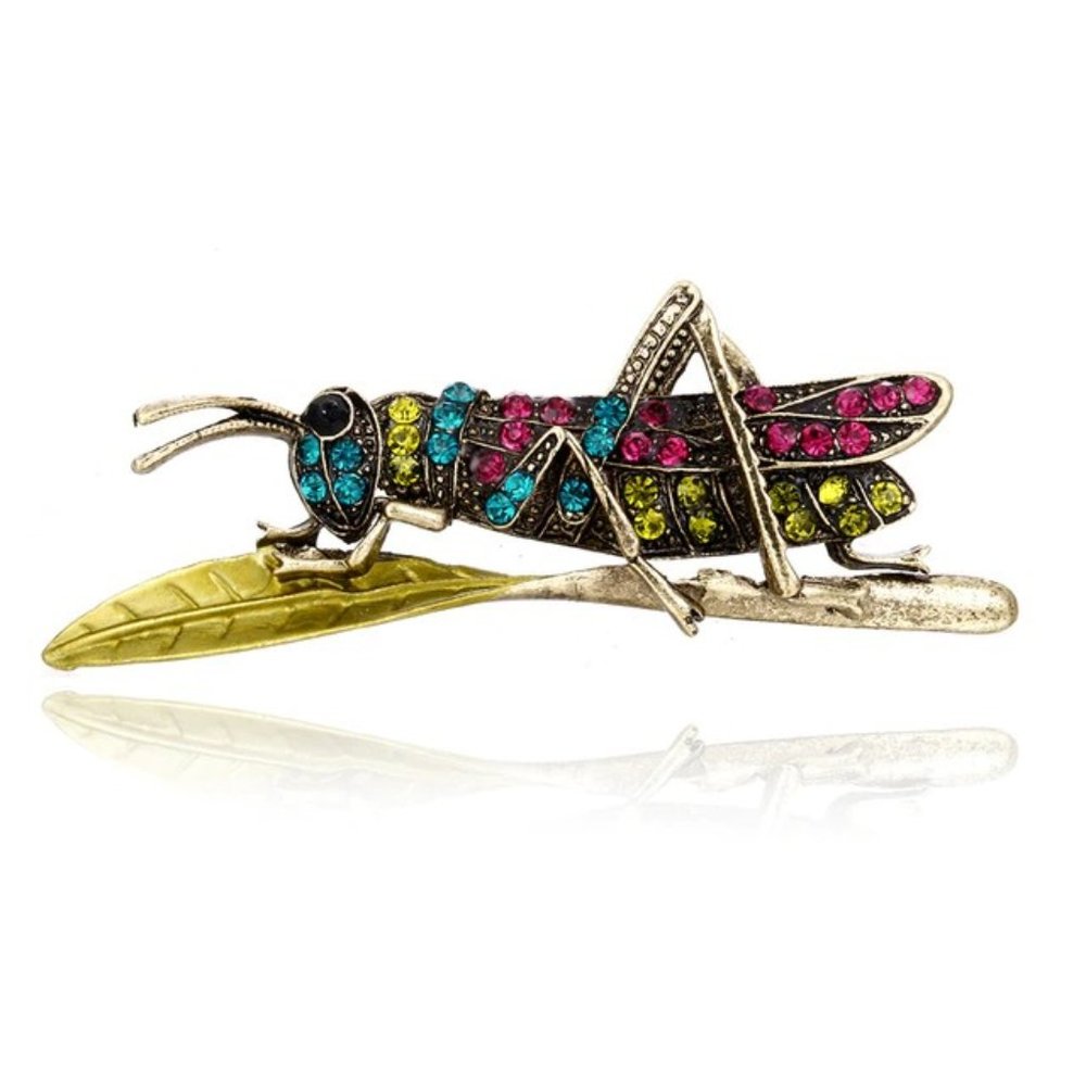 Grasshopper Bug Rhinestone Pin Broach